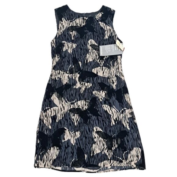 Vintage Tessuto Velvet Butterfly Print Silk Blend A Line Dress Size 8 Black/Mult - Picture 5 of 14